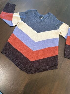 Striped Chevron Crewneck Sweater in Blue, Cream & Red - Peppy Threads